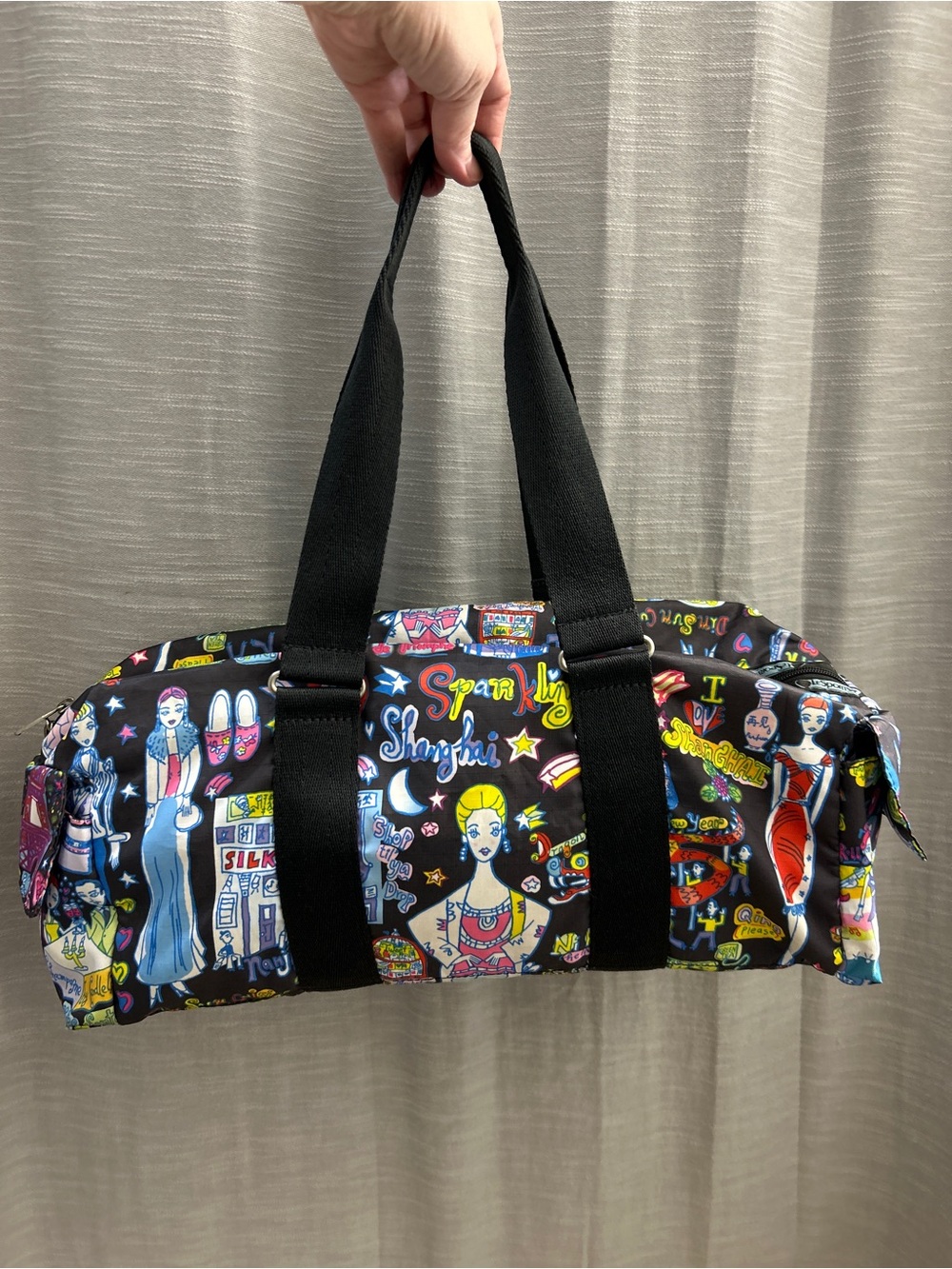 ⁠LeSportsac World Cities Paris Shanghai Pop Art Duffle Bowler⁠